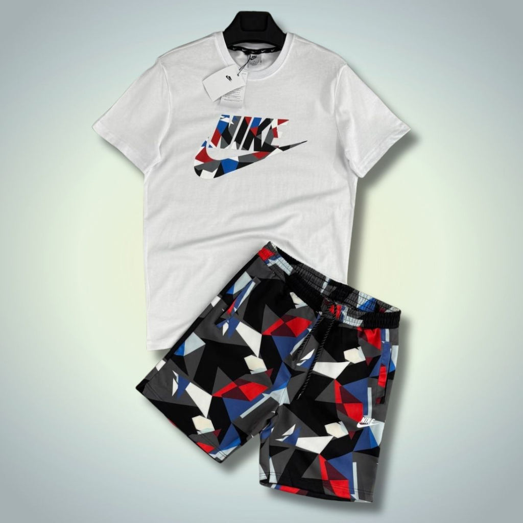 Pánska súprava Nike s šortkami, farebná kamufláž, biela. Prémiová kvalita