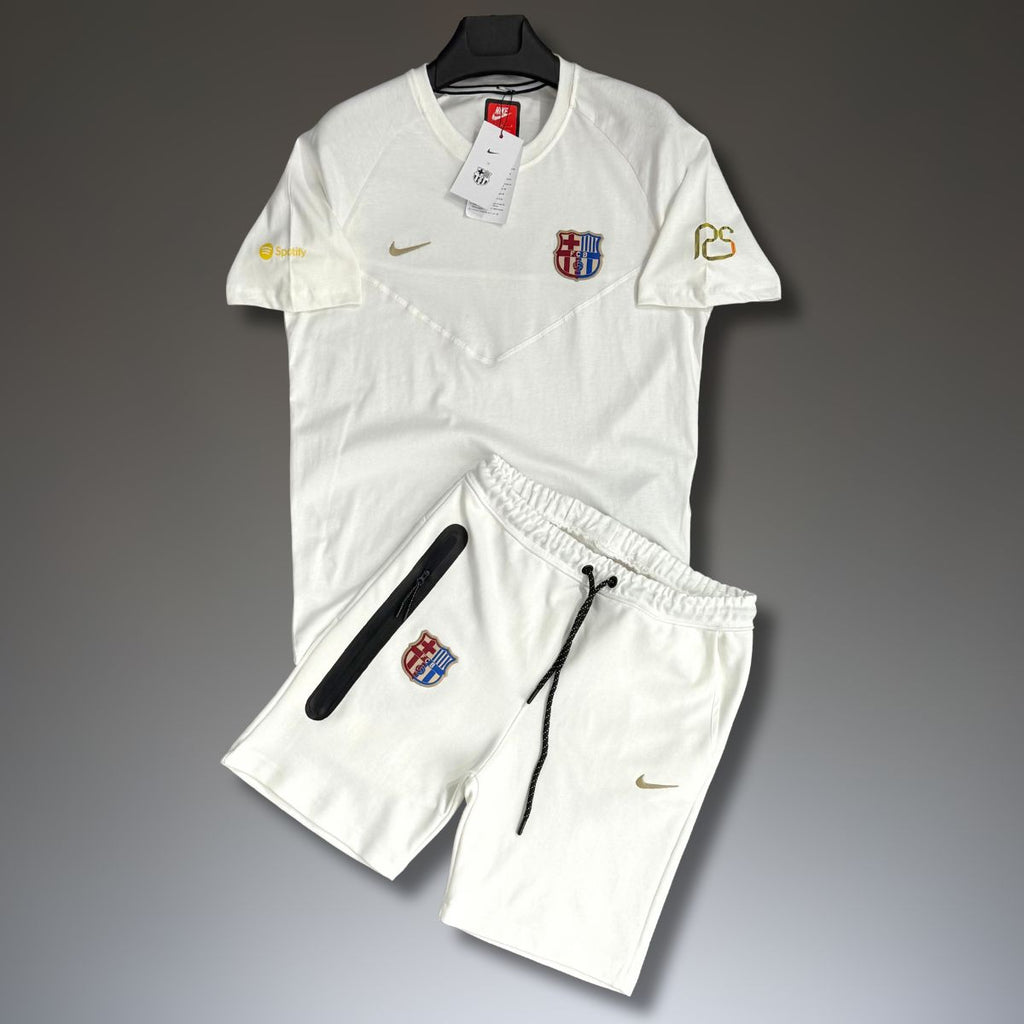 Pánska súprava Nike Barcelona Tech Fleece s šortkami, biela. Prémiová kvalita