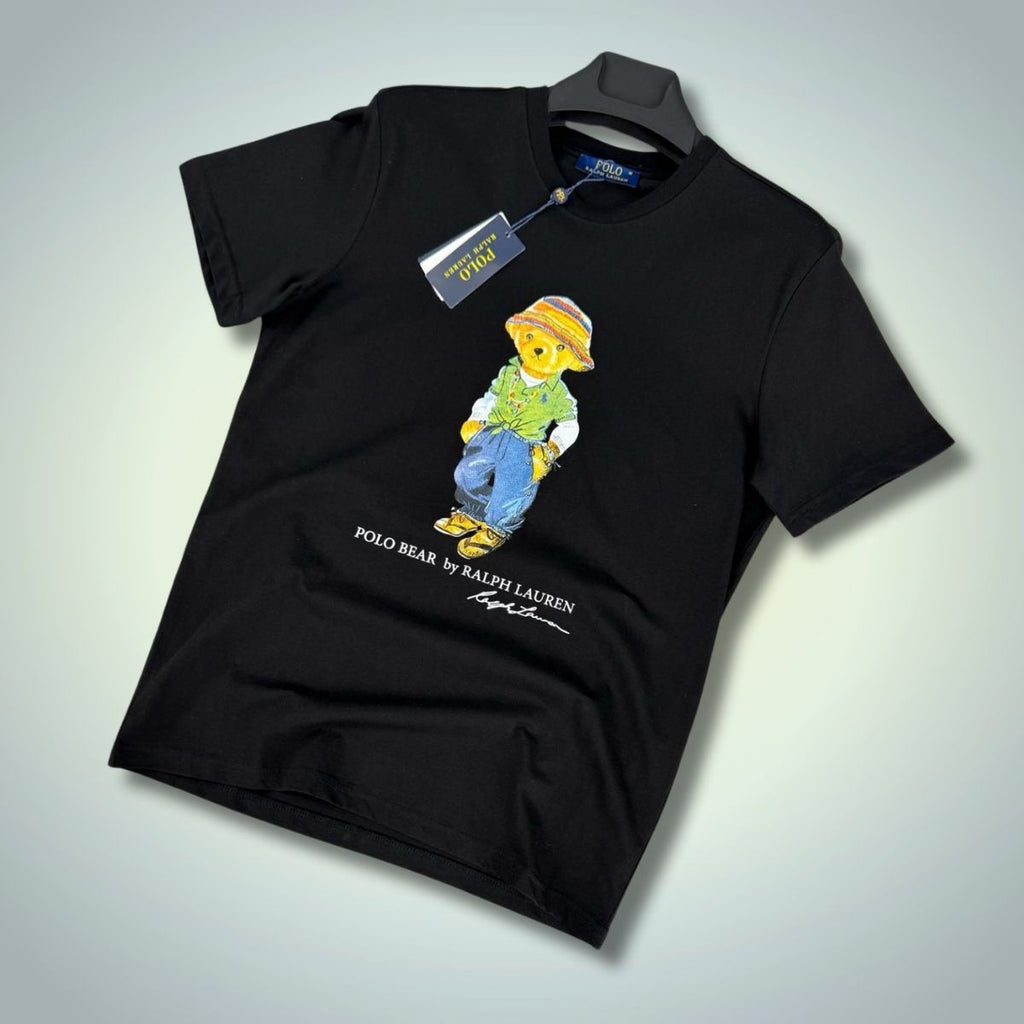 Pánske tričko Ralph Lauren, potlač veľkého medveďa, čierne. Prémiová kvalita