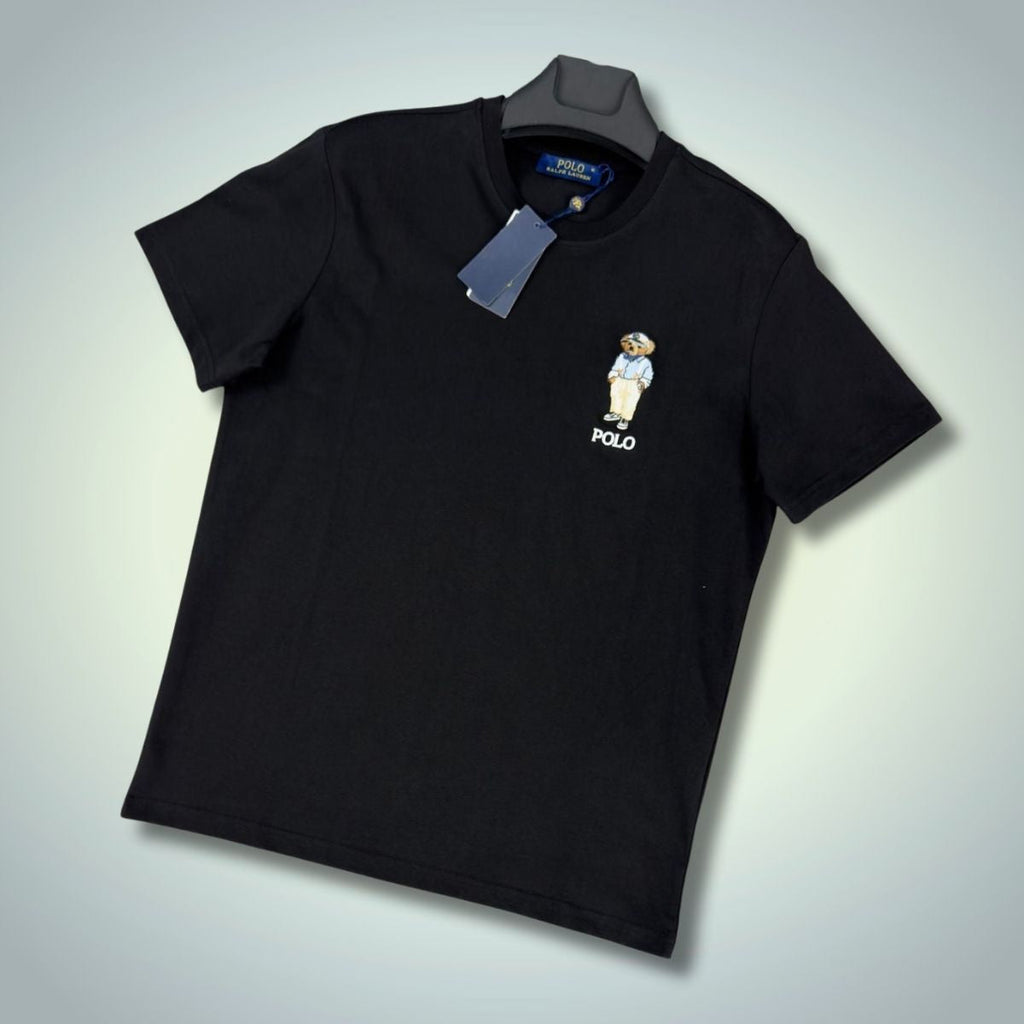 Pánske tričko Ralph Lauren, potlač malého medveďa, čierna farba. Prémiová kvalita