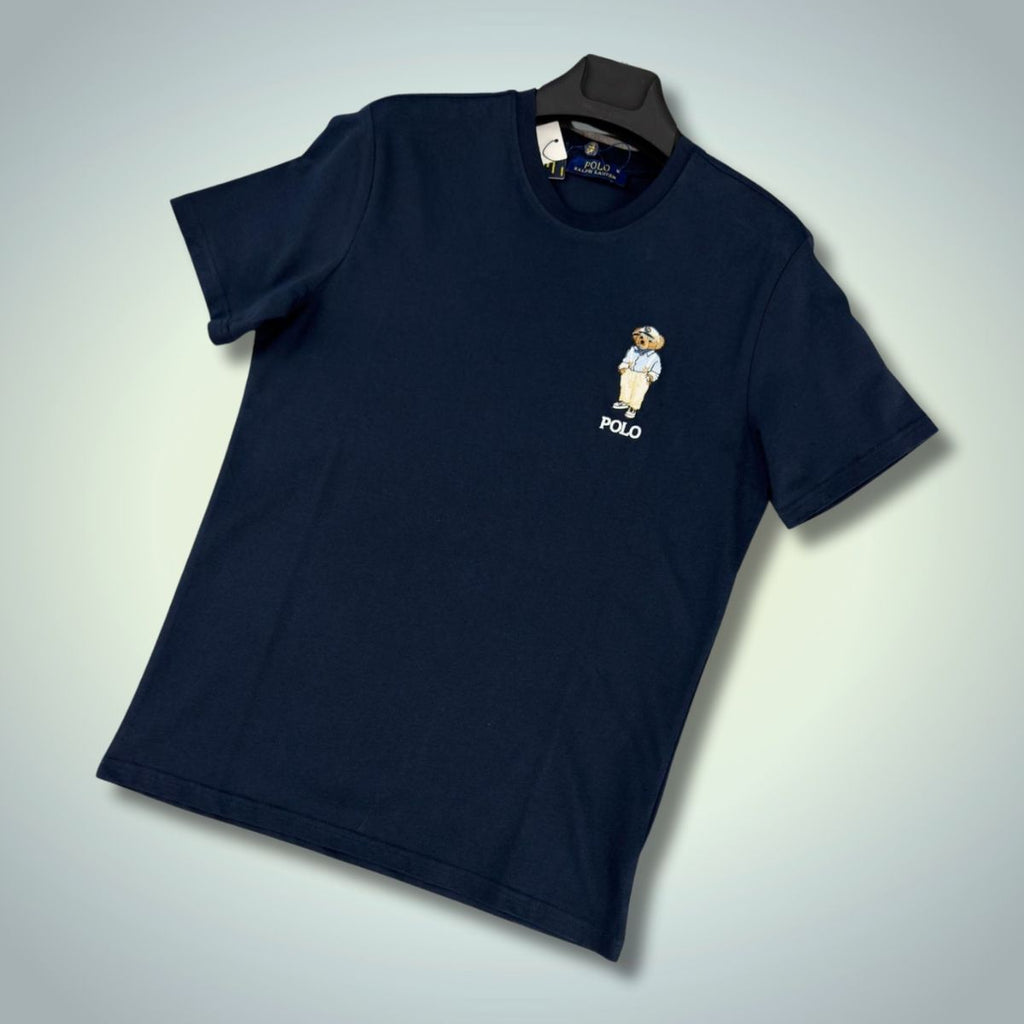 Pánske tričko Ralph Lauren, potlač malého medveďa, tmavomodré. Prémiová kvalita