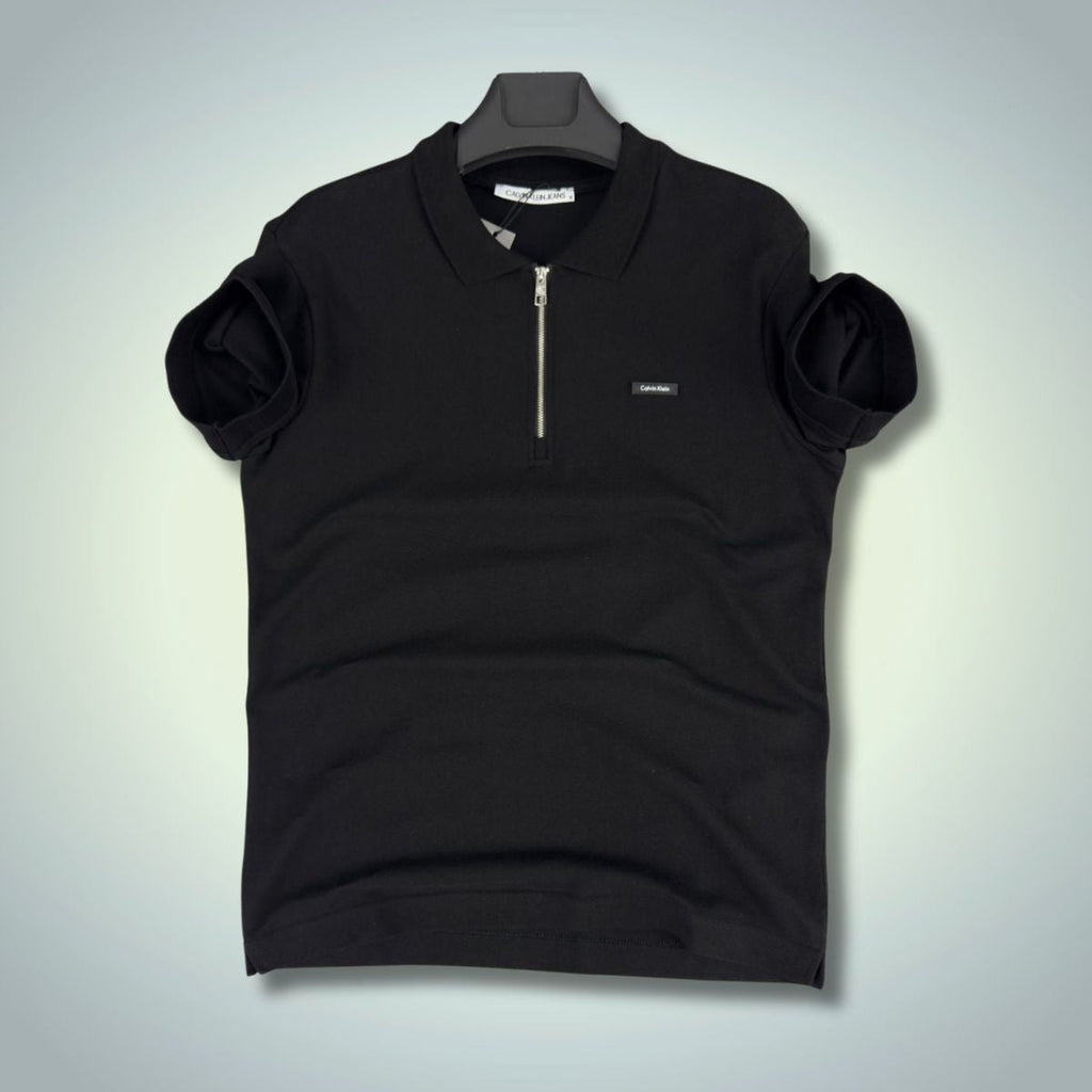 Pánske polo tričko Calvin Klein so zipsom, čierne. Prémiová kvalita