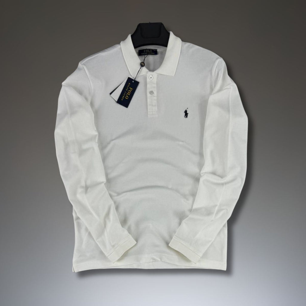 Ralph Lauren pánske polo tričko s dlhým rukávom, biele. Prémiová kvalita