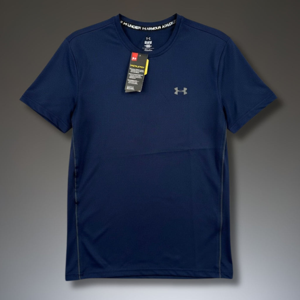Pánske tmavomodré tričko Under Armour, veľké logo na chrbte. Premium kvalita