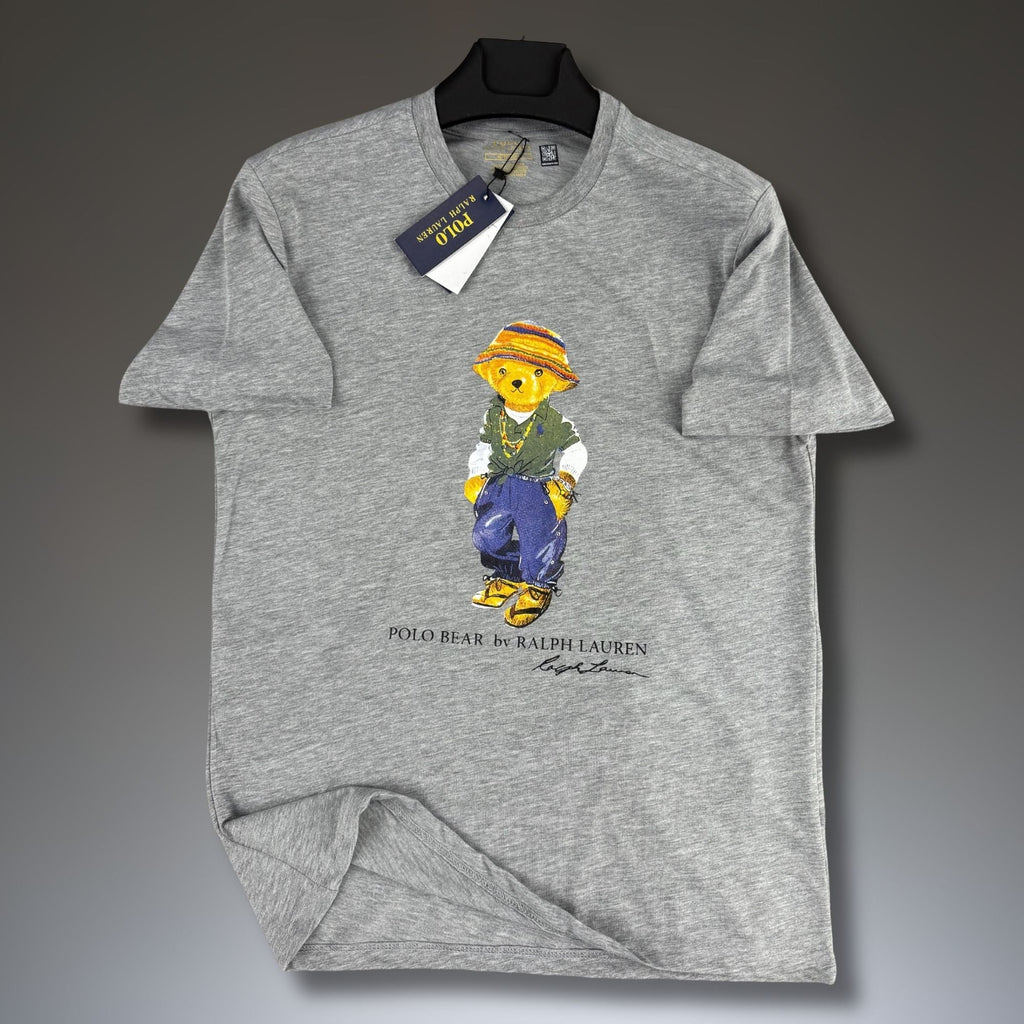 Pánske klasické sivé tričko Ralph Lauren, potlač medvedík. Premium kvalita