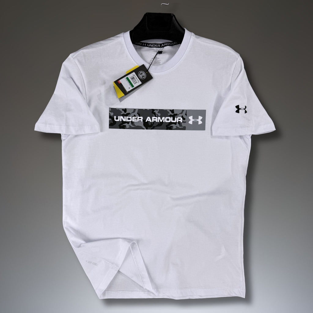 Pánske biele tričko Under Armour, kamuflážové logo. Premium kvalita