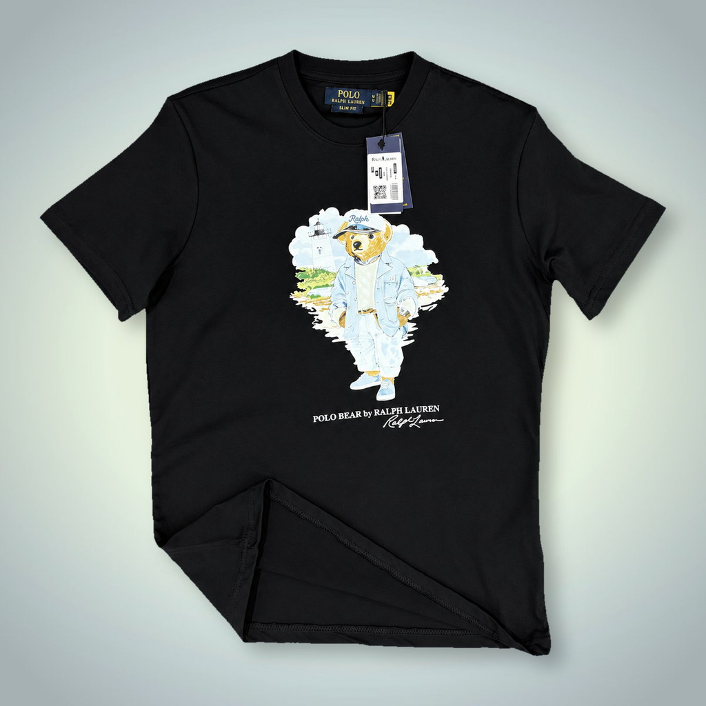 Ralph Lauren pánske tričko, potlač medvedík námorník, čierne. Prémiová kvalita