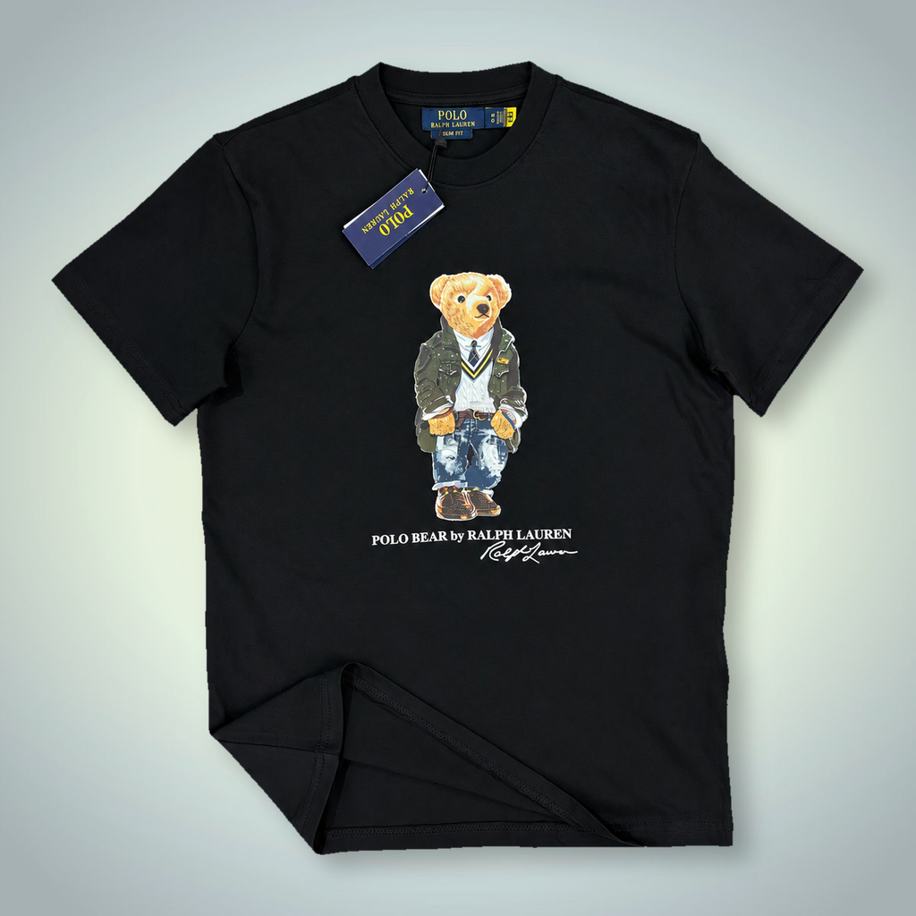 Ralph Lauren pánske tričko, potlač medvedík v uniforme, čierne. Prémiová kvalita