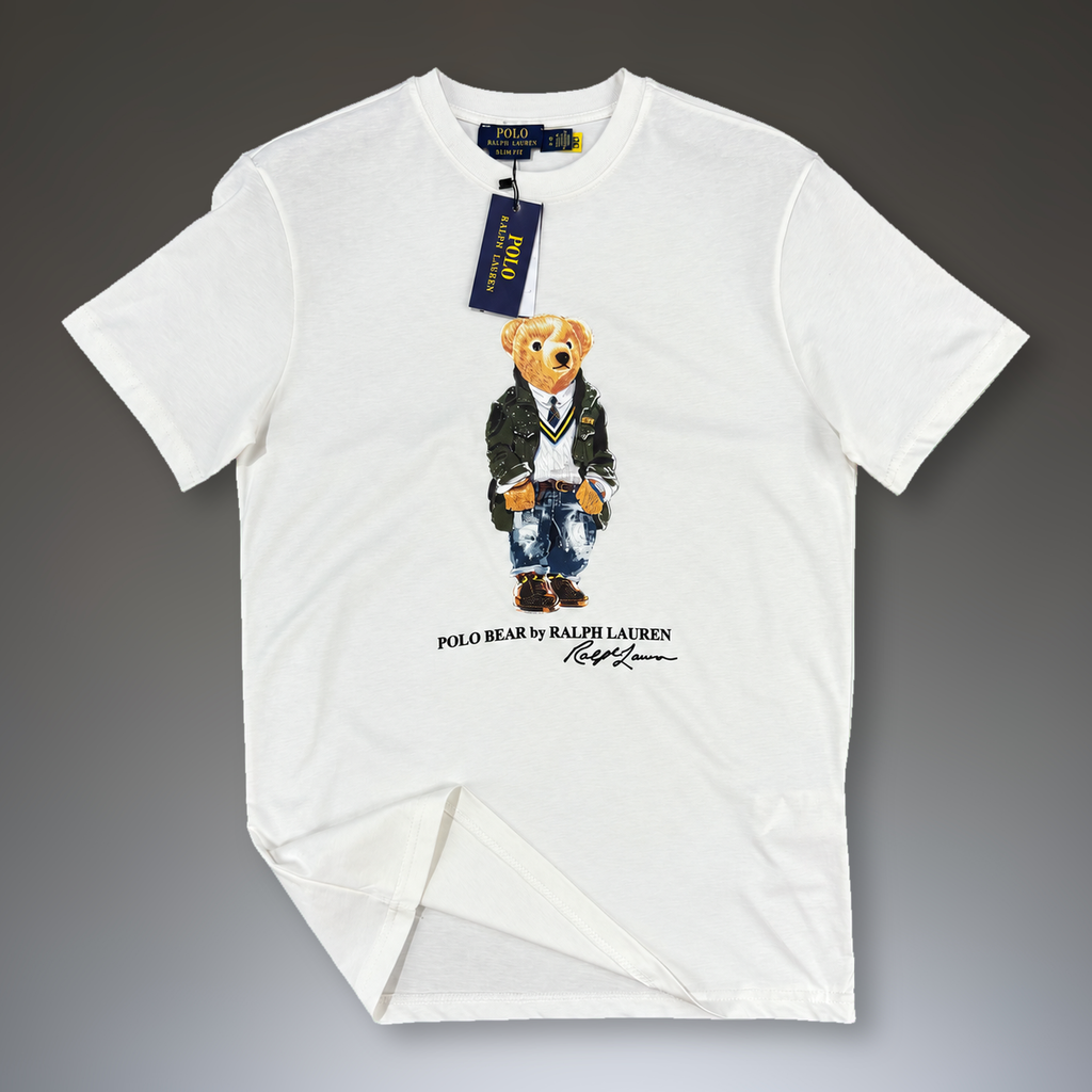 Ralph Lauren pánske tričko, potlač medvedík v uniforme, biele. Prémiová kvalita
