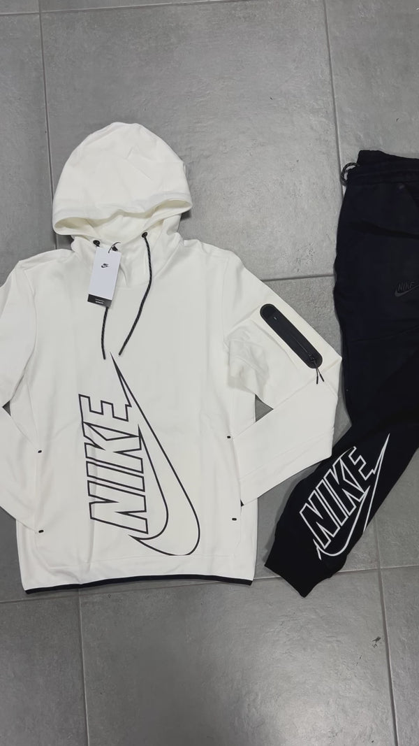 Pánska tepláková súprava Nike Tech Fleece, bez zipsu, biela - čierna. Prémiová kvalita