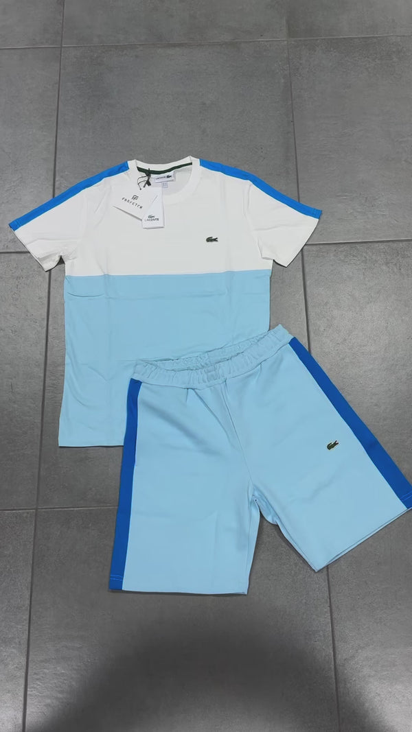 Lacoste pánsky set so šortkami, Biela - Svetlomodrá - Tmavomodrá. Prémiová kvalita
