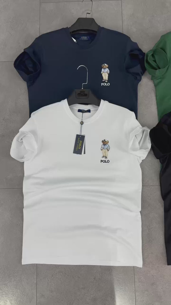 Pánske tričko Ralph Lauren, potlač malého medveďa, biele. Prémiová kvalita