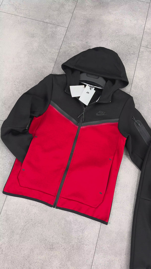 Detská tepláková súprava Nike Tech Fleece, čierna a červená, Model 2024. Prémiová kvalita