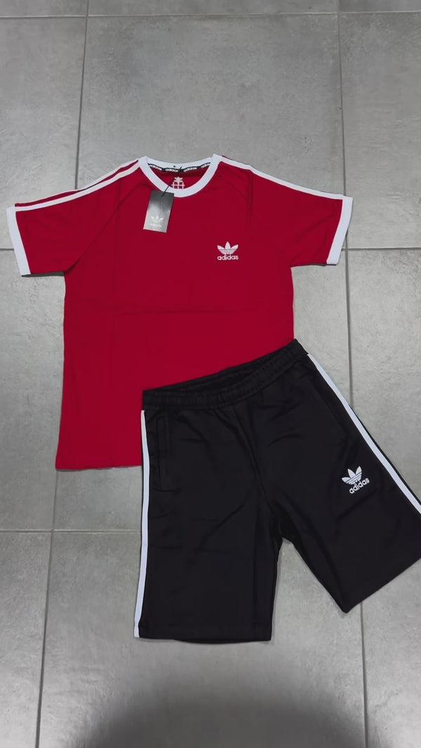 Adidas pánsky set so šortkami, červeno - čierna Premium kvalita