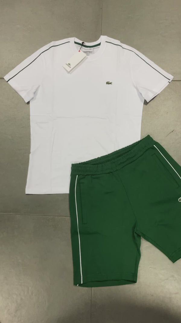 Lacoste pánsky set so šortkami, Bielo - Zelený. Prémiová kvalita