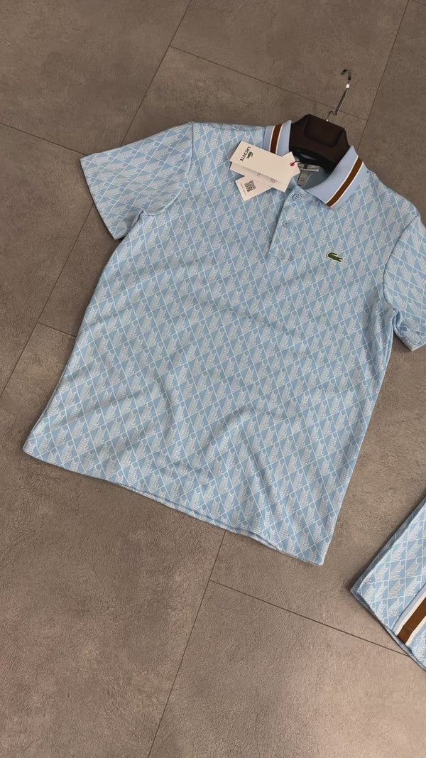 Lacoste pánska letná súprava, Jacquard polokošeľa, svetlomodrá. Prémiová kvalita